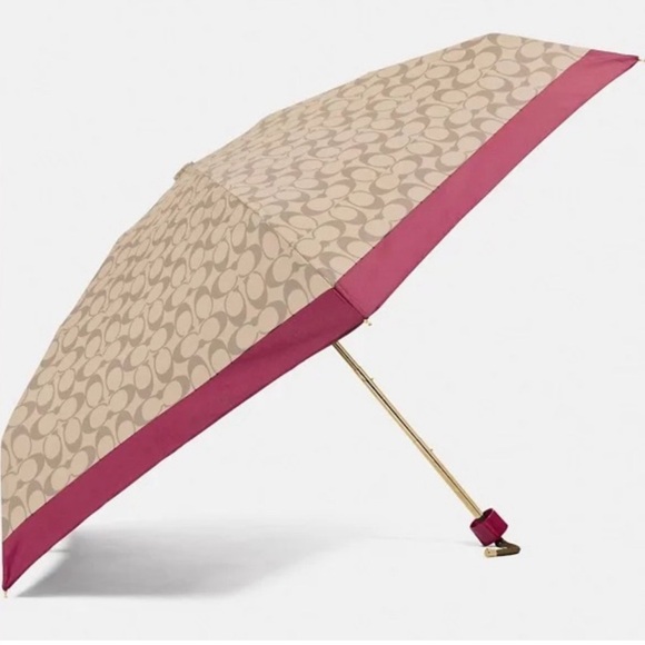 COACH NWT Light Khaki Fuschia Mini Umbrella - Picture 1 of 4